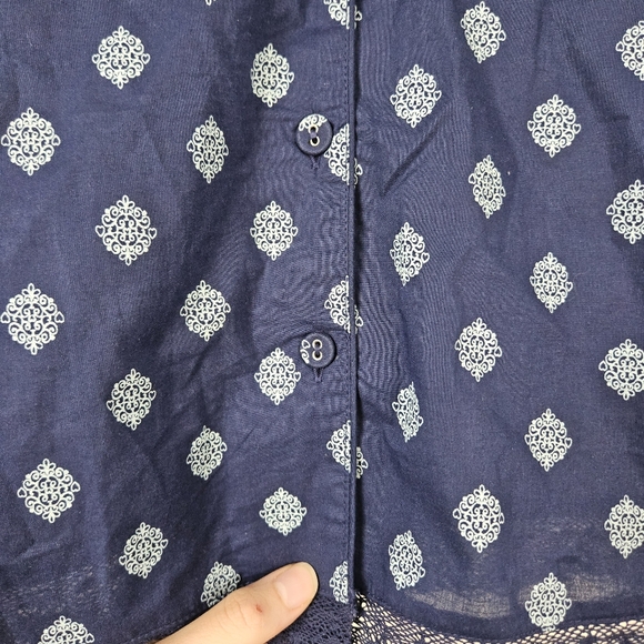 Charter Club Blue 100% Cotton Sleep Shirt Button Front Navy Lace Top New Tag XL - Picture 4 of 9